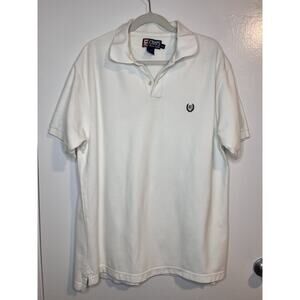 VTG Chaps Ralph Lauren White Polo Shirt Size L Crest Logo Preppy 90s Cotton